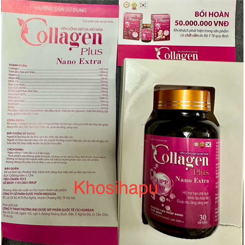 Viên uống Collagen Plus Nano Extra hỗ trợ làm đẹp da giảm nám chống nhăn da sáng da tăng nội tiết tố nữ chính hãng