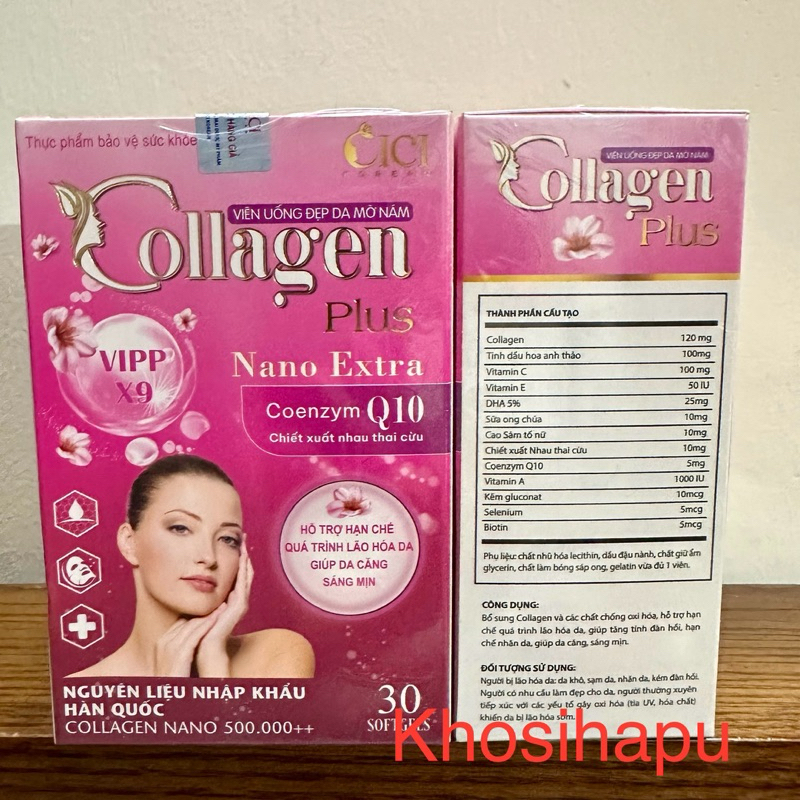 Viên uống Collagen Plus Nano Extra hỗ trợ làm đẹp da giảm nám chống nhăn da sáng da tăng nội tiết tố nữ chính hãng