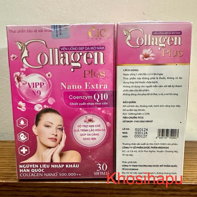 Viên uống Collagen Plus Nano Extra hỗ trợ làm đẹp da giảm nám chống nhăn da sáng da tăng nội tiết tố nữ chính hãng