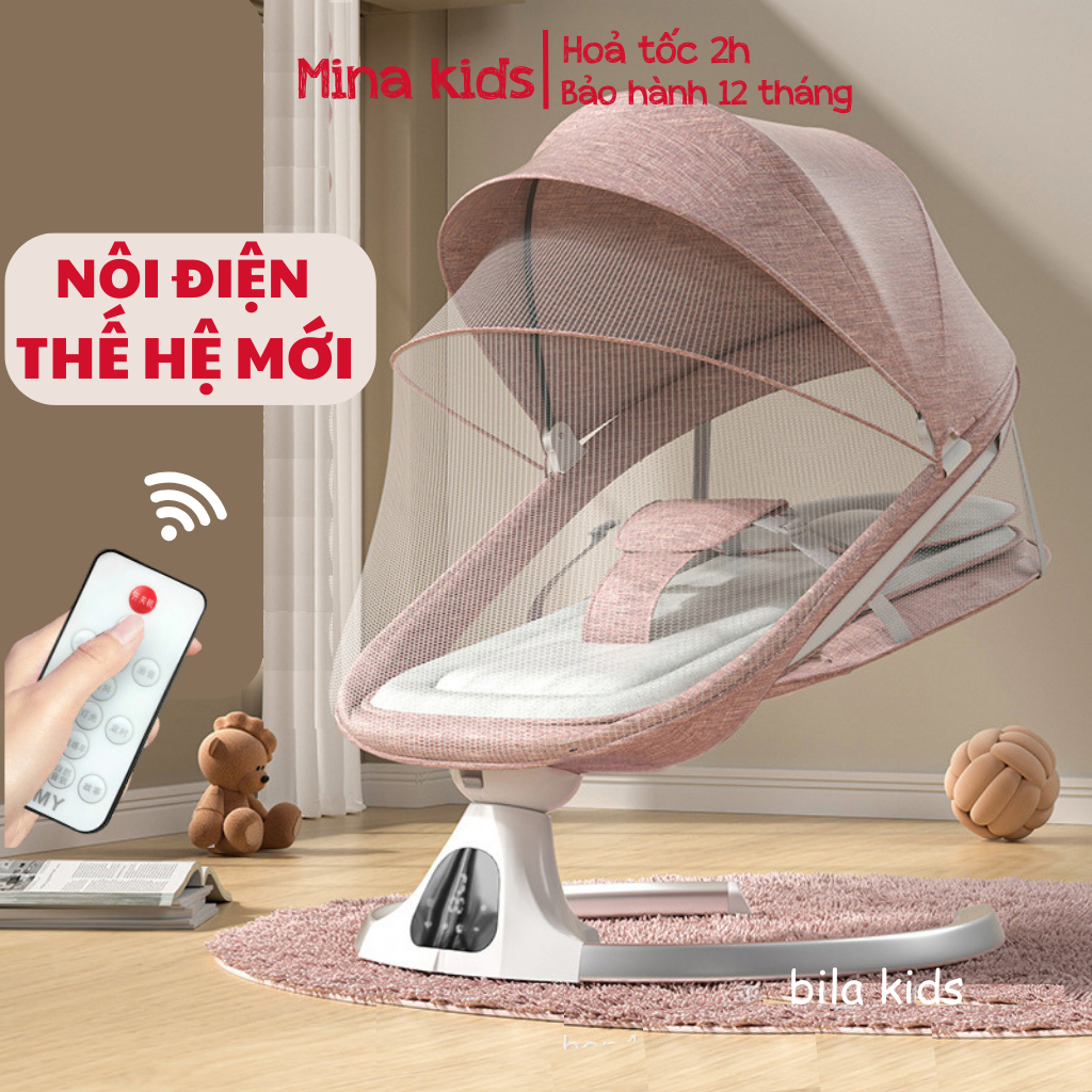 nôi điện cho bé sơ sinh ghế rung nhún, bập bênh  tự động nằm chơi, ngủ, nhạc du dương có điều khiển BILA KIDS