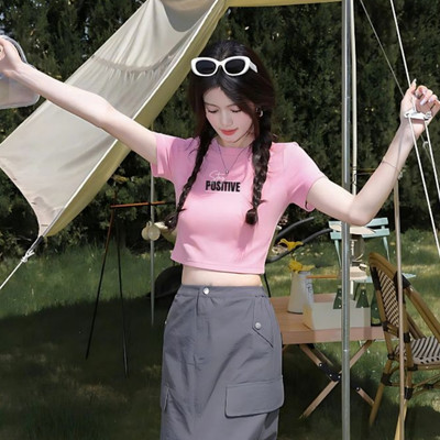 Áo croptop nữ ôm in Positive chất cotton Loza CR7886