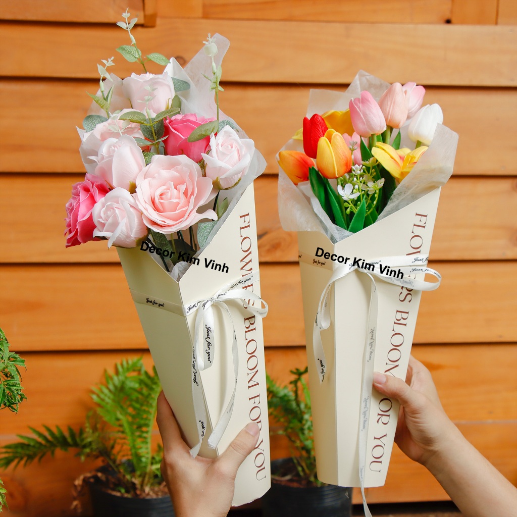Bó Hoa Giấy Tulip Mix, Hoa Hồng Mix HTT09 Làm Quà Valentine, Quà Tặng 8/3, Quà Sinh Nhật, Dịp Lễ