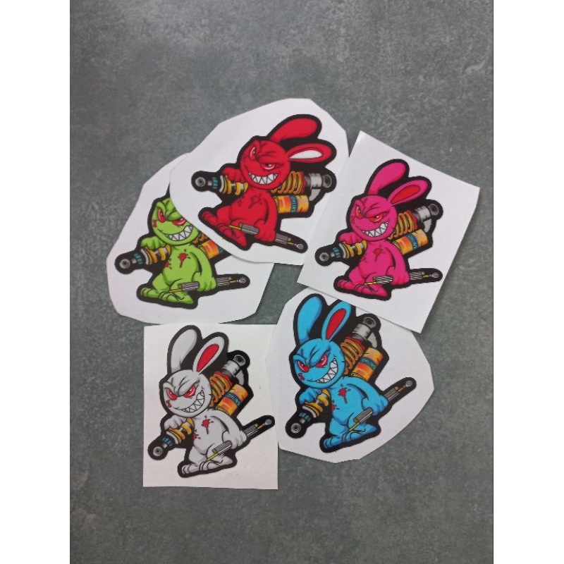 Tem decal hình thỏ cầm phuộc có sẵn keo