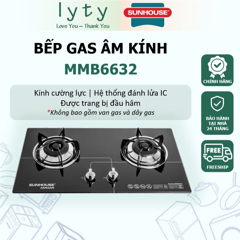 Bếp gas âm kính Sunhouse Mama MMB6632 mới 100% Bảo hành Chính hãng 24 tháng
