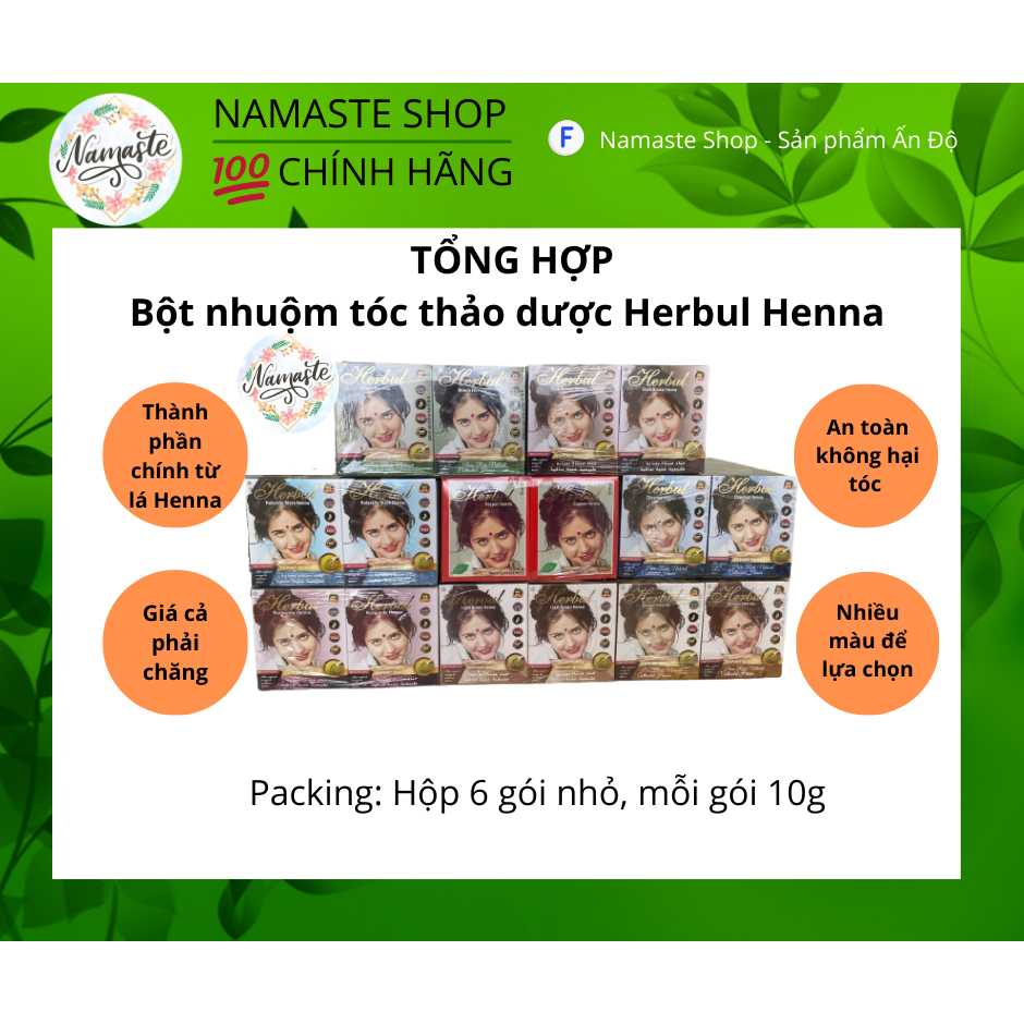 (SẴN 10 MÀU) BỘT NHUỘM TÓC THẢO DƯỢC ẤN ĐỘ - HERBUL HENNA [TẶNG GĂNG TAY + MŨ TRÙM ĐẦU]