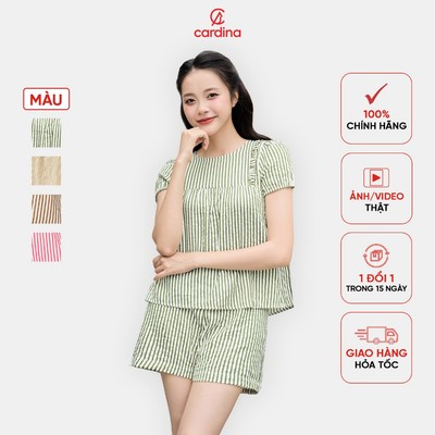 Bộ đồ thô nữ CARDINA họa tiết kẻ sọc, nhún ngực tay bồng 4BON02