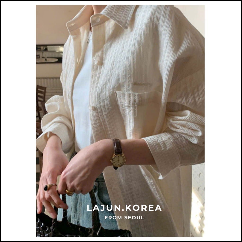 [LAJUN KOREA] Áo Sơ Mi Sunshine Form Rộng Chất Liệu Cotton Gân Mùa Xuân Hè Hàn Quốc