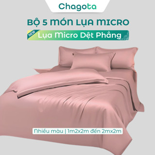 Bộ Chăn Ga Gối Lụa Micro Dệt Phẳng Chagota Bedding size 1m2 đến 2m2 Mềm Mịn Thoáng Khí Chăn Ga Gối 5 Món Chuẩn Khách Sạn