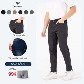Quần kaki jeans nam MUSLAND dài basic Chất Liệu Cao Cấp, Co giãn nhẹ, Chông Nhăn, Không Phai Màu KKJ22001