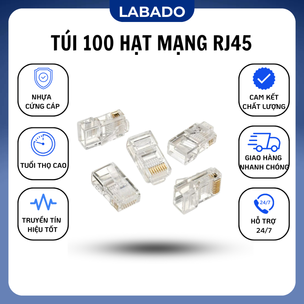 Hạt Mạng RJ45 Cao Cấp, Túi 100 Hạt Mạng CAT6 COMMSCOPE LABADO HM1