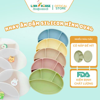 Khay Ăn Dặm Oval Silicone Coco Bear Có Đế Hít Chống Đổ, Chống Trơn, Có Nắp Đậy An Toàn