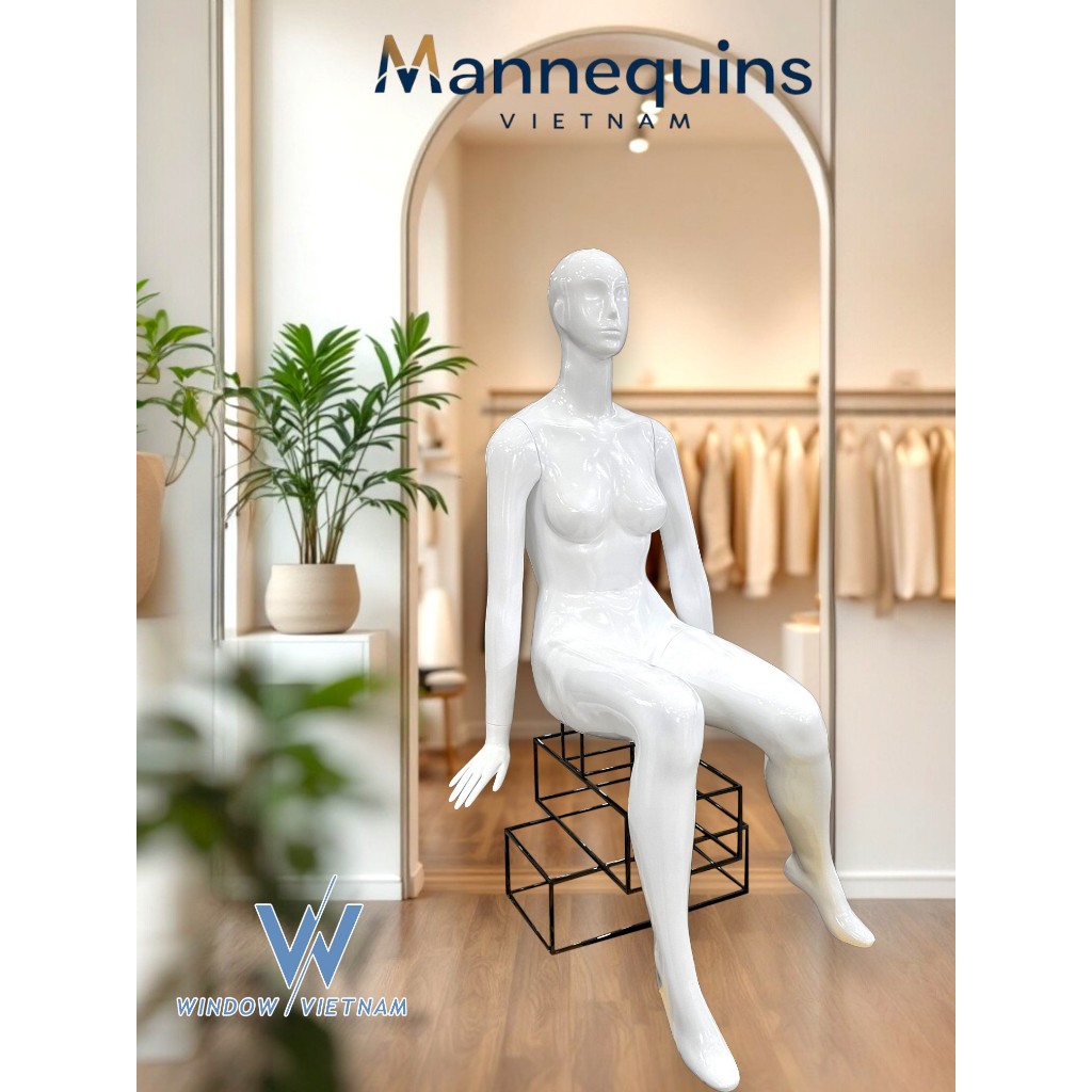 Manocanh thời trang Nữ, dáng ngồi, phụ kiện shop, chất liệu nhựa, màu trắng, mã MF205
