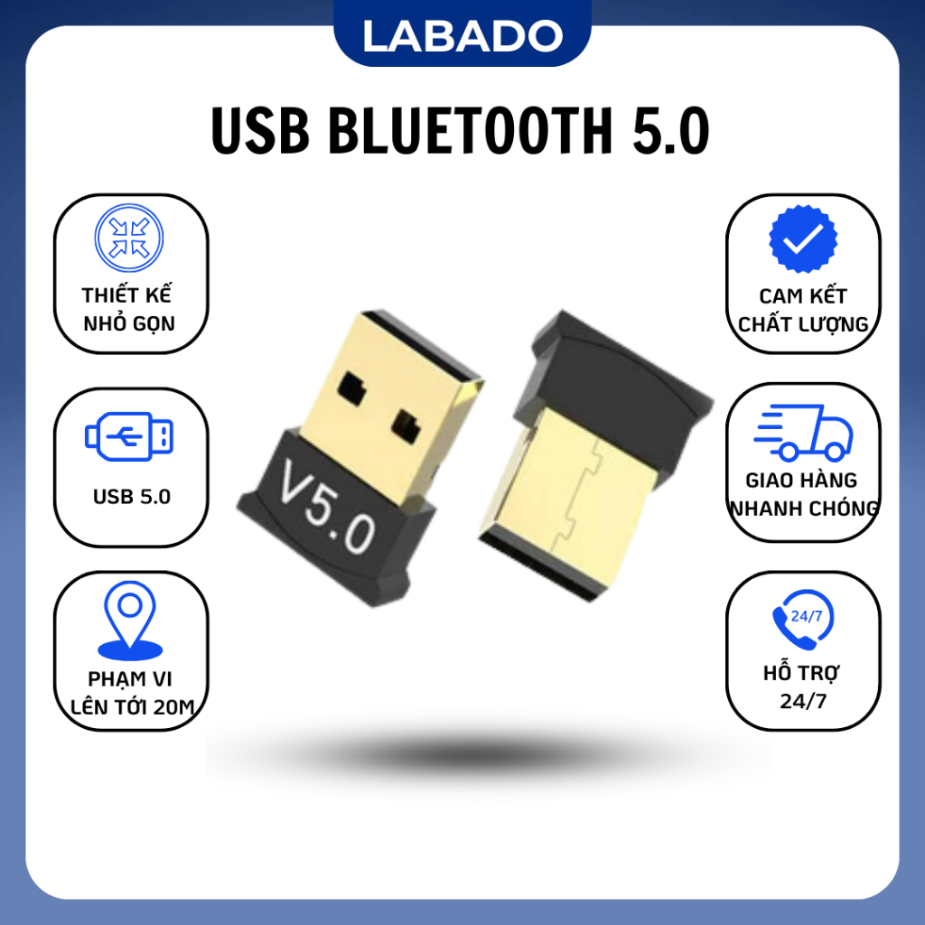 USB Bluetooth 5.0 cho PC, USB Bluetooth Máy tính kết nối 20m V5.0 LABADO V5