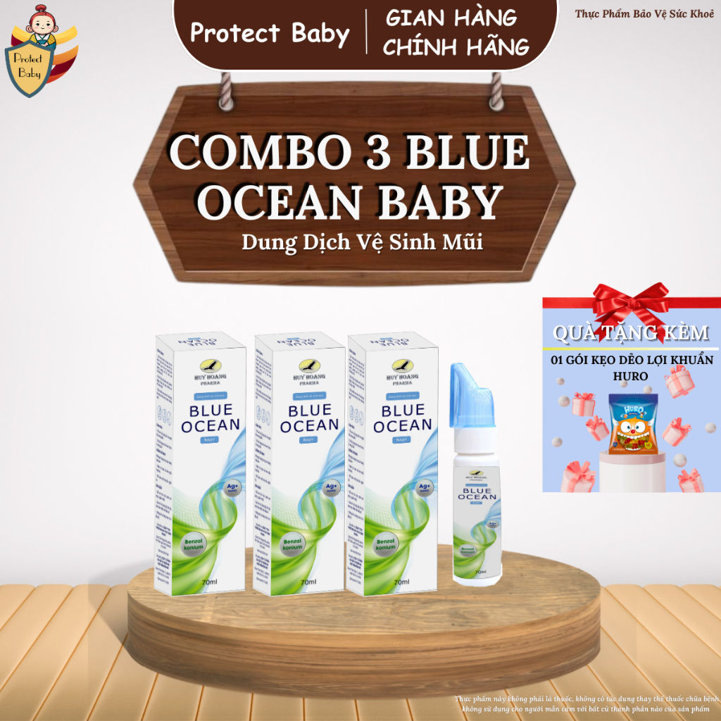Combo 3 Chai dung dịch Xịt mũi Blue Ocean Baby (Chai 70ml)