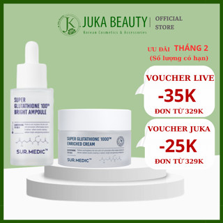 (NHẬP KHẨU) Tinh chất/ Kem dưỡng truyền trắng Sur.Medic Super Glutathione 100 Bright Ampoule/ 1000 Enriched Cream