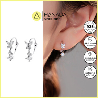   BH TRỌN ĐỜI  Khuyên Bạc 925 Hanada Hồ Điệp Đính Đá Tòn Ten Đá Rớt  Bông Tai Mang hằng ngày  2307 C17 