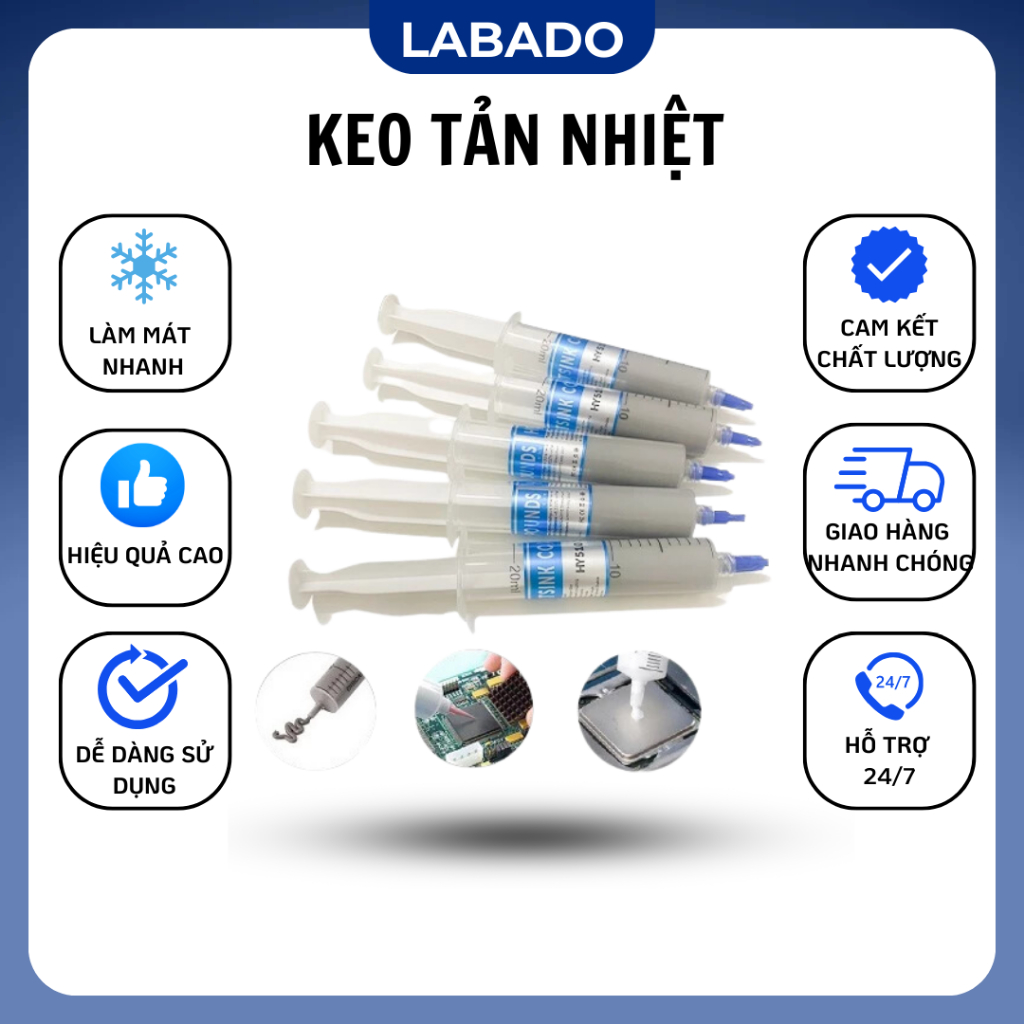 Keo Tản Nhiệt Ống Chích (xi lanh) - Keo Tản Nhiệt Hủ Màu Xám - Keo Tản Nhiệt Mini Làm Mát CPU LABADO