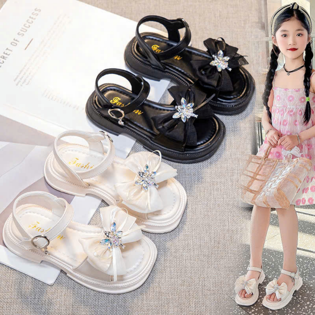 Sandal Nơ Đính Đã Quai Dán Thời Trang Cho Bé Gái Đi Học, Đi Chơi GAUKID-G77