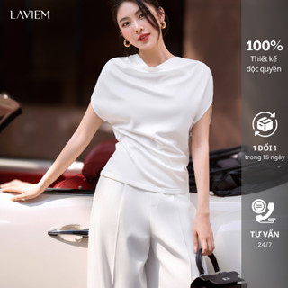  LAVIEM - Set áo cách điệu tay hến và quần suông màu trắng - Mikin Top & Mikin Pant 