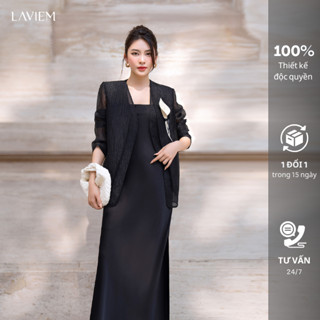 LAVIEM - Set áo khoác và váy lụa dáng dài màu đen - Molina Jacket & Molina Dress (hoa cài bán riêng)