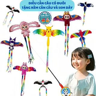 [DIỀU 3D CÓ ĐUÔI] Diều Cần Câu Mini 3D Cho Bé - Diều Vẫy Cánh 50Cm Combo Đủ CÁN VÀ DÂY Diều Mẫu Mới 2025