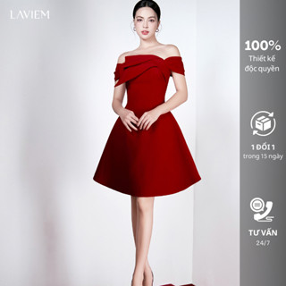 LAVIEM - Váy thiết kế cúp ngực trễ vai cách điệu dáng xòe màu đỏ - Cian Dress