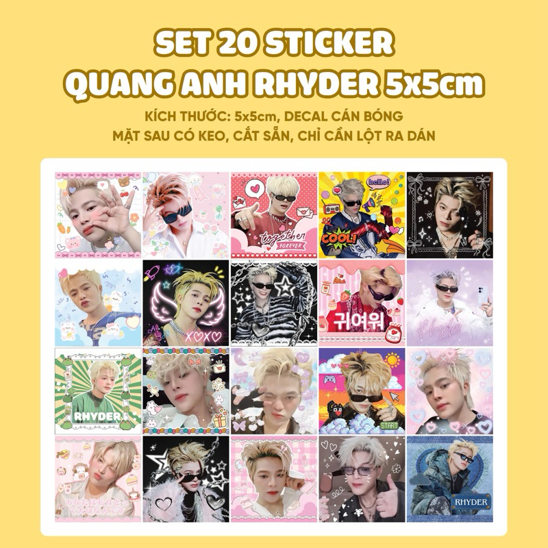 SET 20 Sticker niêm phong, decor RHYDER • Hình dán RHYDER kích thước 5x5cm cắt rời sẵn