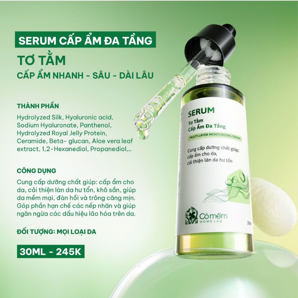 Bộ Chăm Sóc Da Khô Cấp Ẩm Serum Kem Dưỡng Tơ Tằm Dưỡng Mềm Căng Mịn Cỏ Mềm
