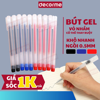 Bút gel khô nhanh 3 màu đen xanh đỏ Decrome bút nước Muji bản dupe thay được ngòi 13cm