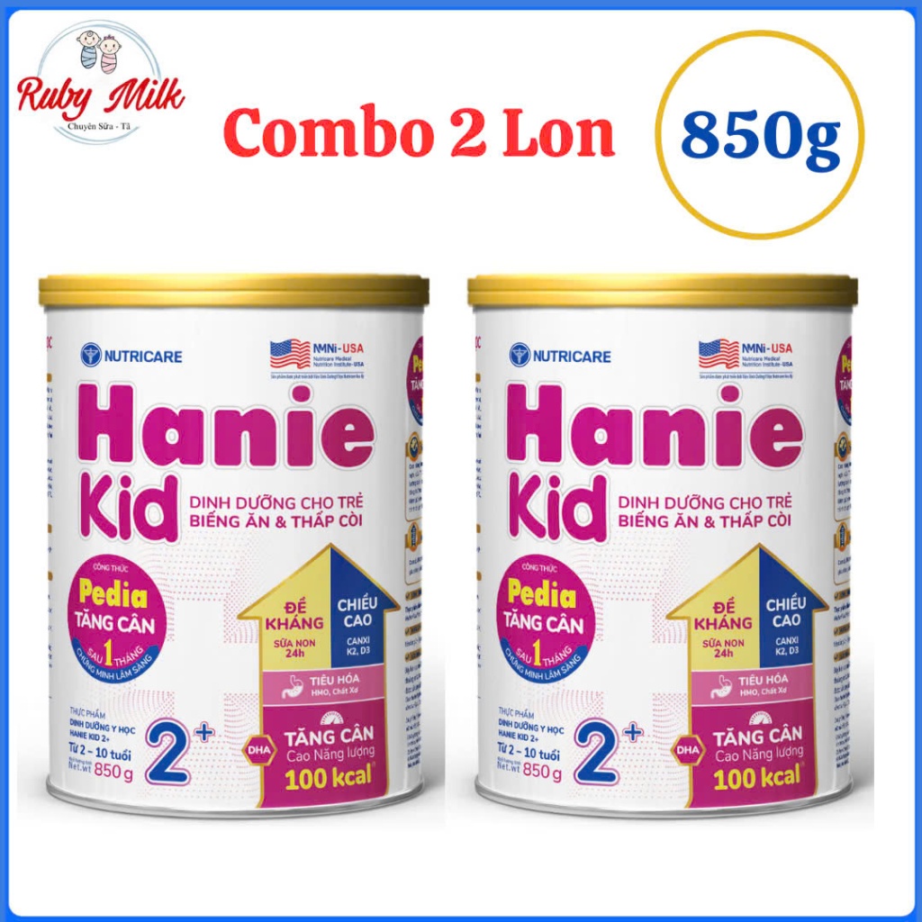  Combo 2 Lon Sữa Bột HANIE KID 2+ Lon 850g Cho Bé 2 -10 Tuổi Sữa Non 24H Cao Năng Lượng Cho Bé Suy Dinh Dưỡng Biếng Ăn Th 