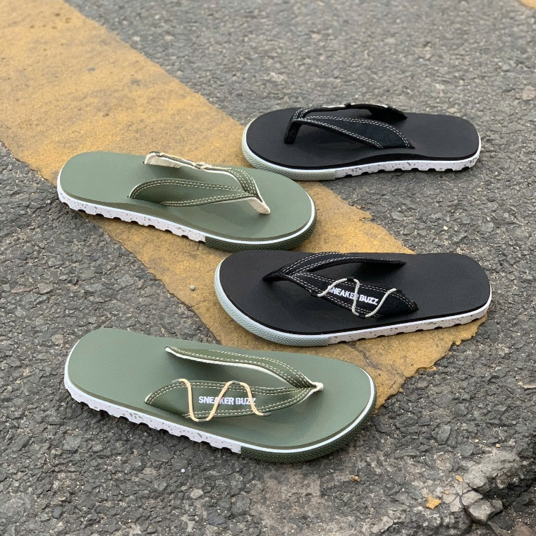 [ Chính Hãng ] - Dép Sneaker Buzz Xanh Rêu / Đen Quai Họa Tiết Chính Hãng