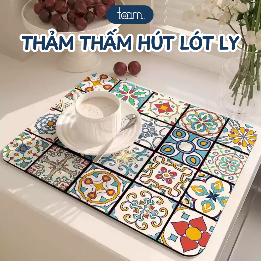 Thảm Nhà Bếp Thấm Hút Nước Nhanh Khô, Thảm Lót Ly Thấm Hút Da Napas Đế Cao Su Chống Trượt