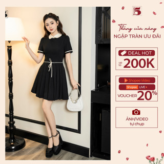 Đầm ngắn tay, phối cổ sơ mi, đai nơ, xếp ly Twenty.5 -  DQ18
