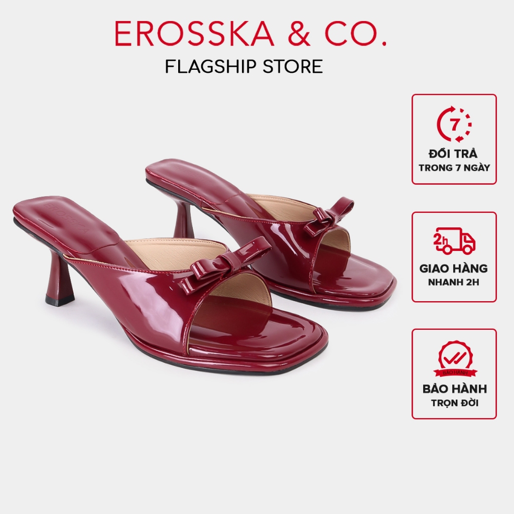 Erosska - Guốc cao gót nữ đính nơ thời trang thiết kế đơn giản màu đỏ cao 6cm - EM126