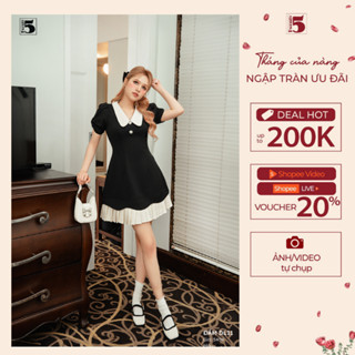 Đầm ngắn tay, phối cổ và ren trắng, đính đá hoa Twenty.5 -  DL11