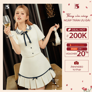 Set áo blazer ngắn tay phối nơ tiểu thư  AH87 và chân váy ngắn xòe đuôi cá CH48 Twenty.5 (Tách set)