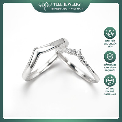 Nhẫn đôi bạc nữ TLEE mũi cung tên nạm đá freesize lấp lánh TLEJEWELRY ND0120