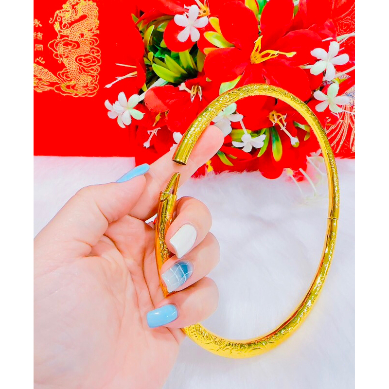 Kiềng cổ cưới chạm rồng phụng xi vàng 24 cao cấp
