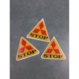 Tem nổi tam giác chữ Stop 6cm dán đuôi dè xe máy