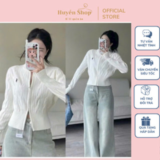 Áo khoác len vặn thừng thêu ngựa dáng ngắn,khóa kéo 2 đầu,freesize cho nữ dưới 55kg.Huyền Thanh Shop