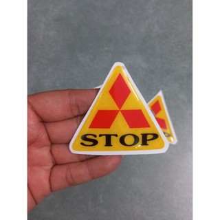 Tem nổi tam giác chữ Stop 6cm dán đuôi dè xe máy