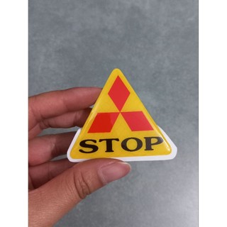 Tem nổi tam giác chữ Stop 6cm dán đuôi dè xe máy