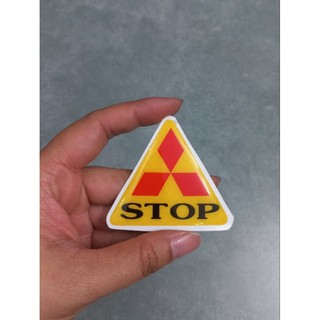 Tem nổi tam giác chữ Stop 6cm dán đuôi dè xe máy