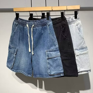  Quần đùi jeans ống rộng quần short nam túi hộp chất jean dày dặn mềm mịn lưng thun thoải mái dáng chuẩn 