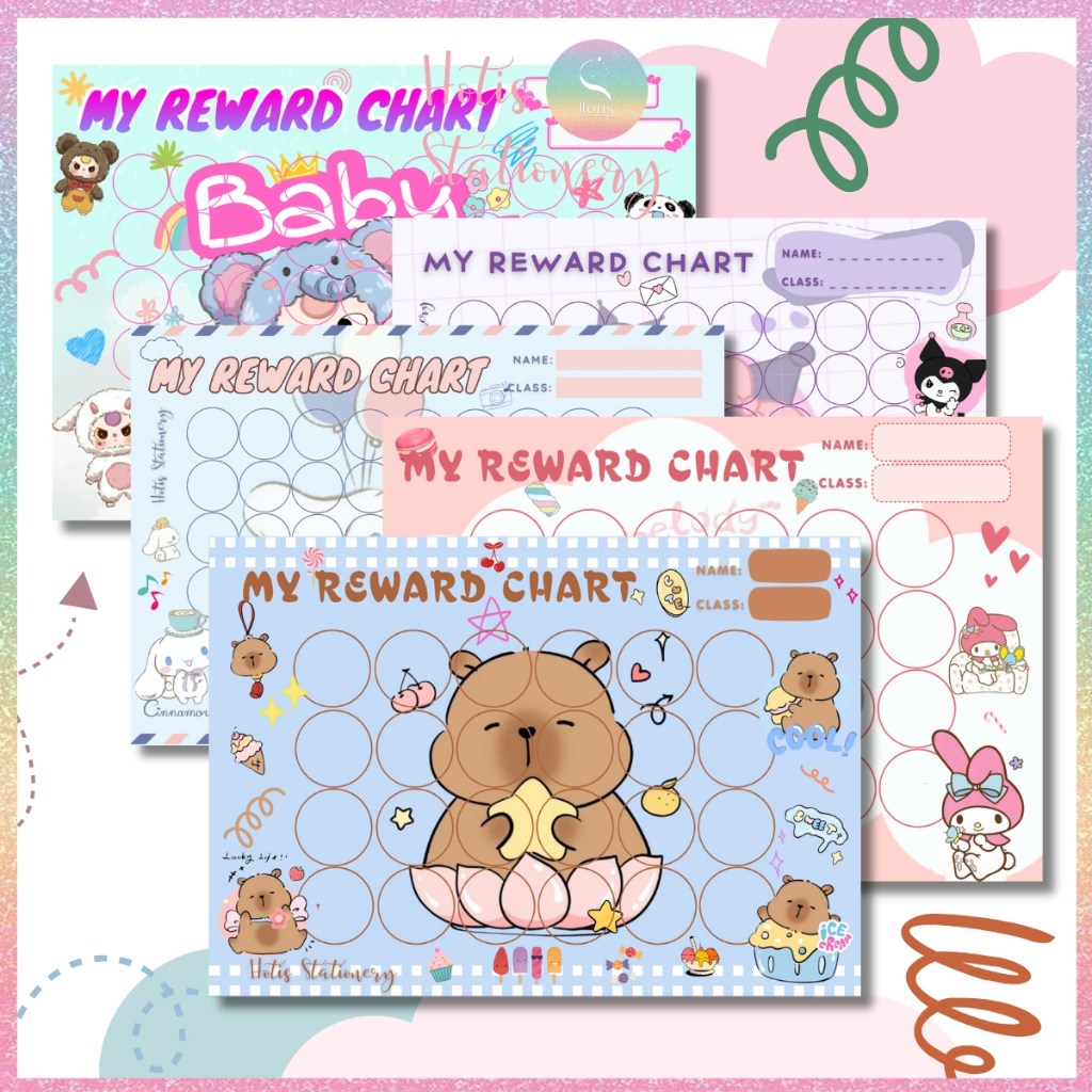   HOTIS  GIẤY BÓNG - Set 10 tờ Phiếu tích điểm sticker khen thưởng Tiếng Anh bảng lưu trữ sticker 