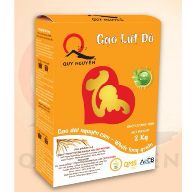 Gạo Lứt Đỏ Quy Nguyên (Hộp 2kg) - Gạo lứt huyết rồng hữu cơ