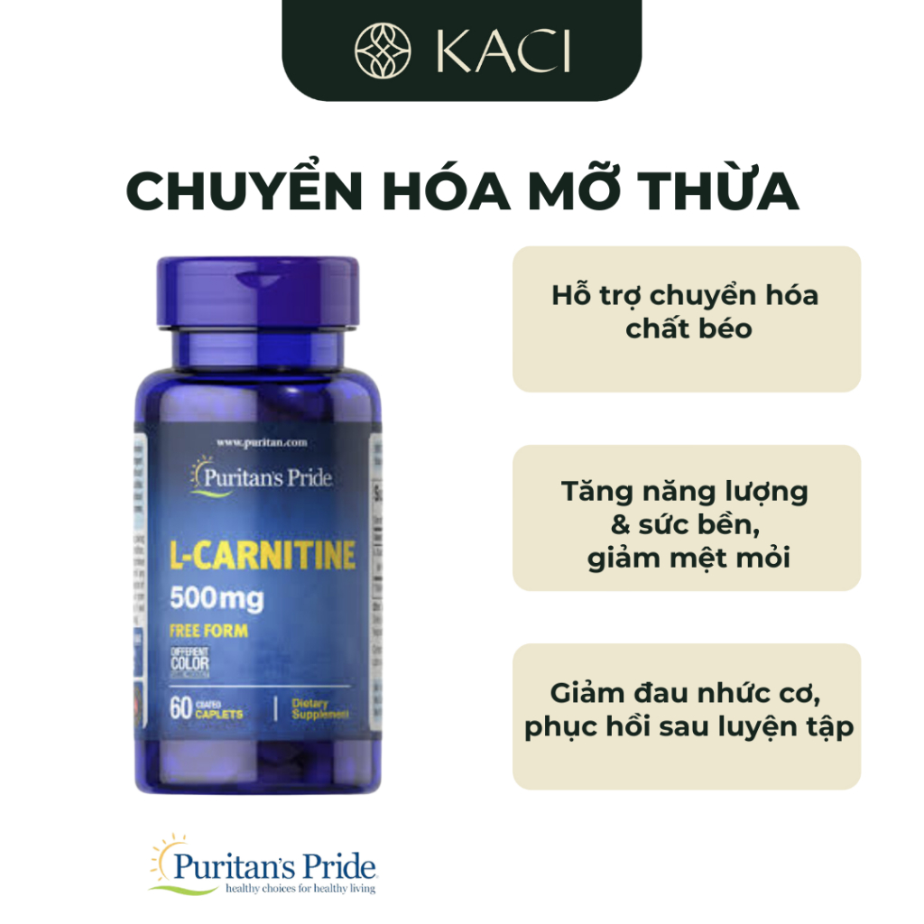 Viên Uống Hỗ Trợ Chuyển Hóa Mỡ Thừa, Tăng Cường Năng Lượng Puritan's Pride L-Carnitine 500mg
