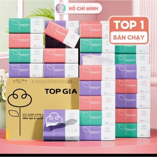 Thùng 30 Gói TOPGIA giấy ăn 3 màu Loại 300 tờ 4 lớp dày dặn - Thùng Giấy Gấu Trúc - Giấy Dai mềm mịn