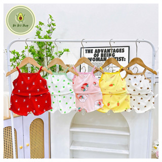 Đồ bộ đồ 2 dây thun tăm mát lạnh, quần áo hai dây hoạ tiết gấu dâu mềm mịn cho bé gái