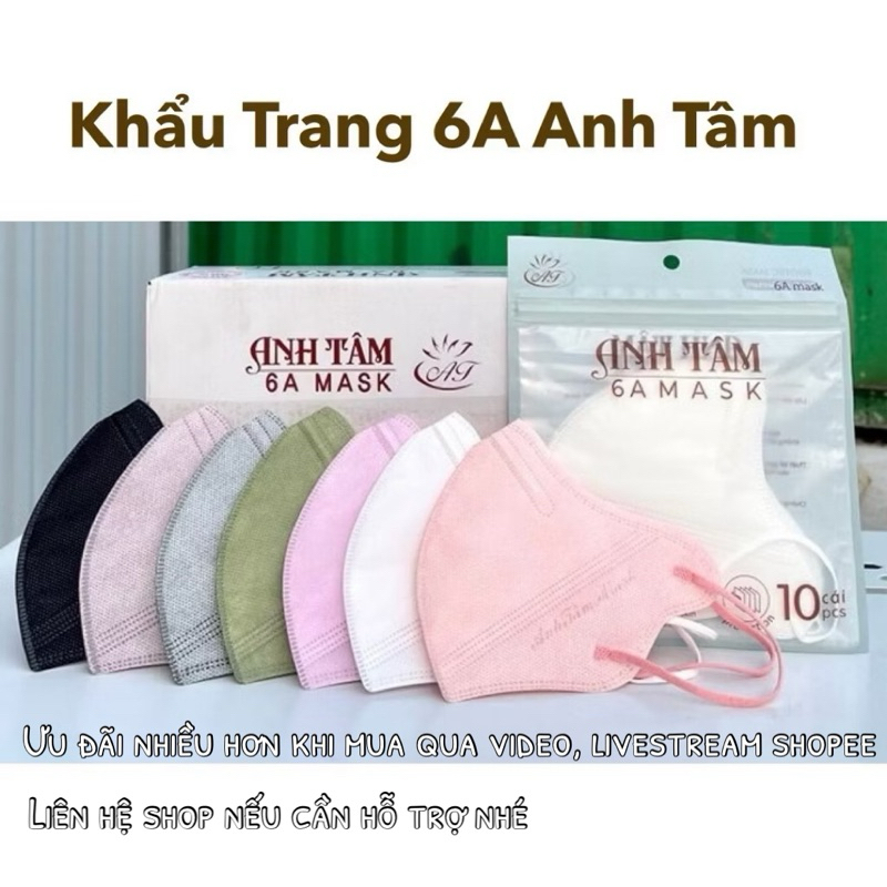  Thùng 50-100-200 chiếc khẩu trang 6A Anh Tâm Kháng Khuẩn 4 lớp Chống bụi mịn chống nắng 